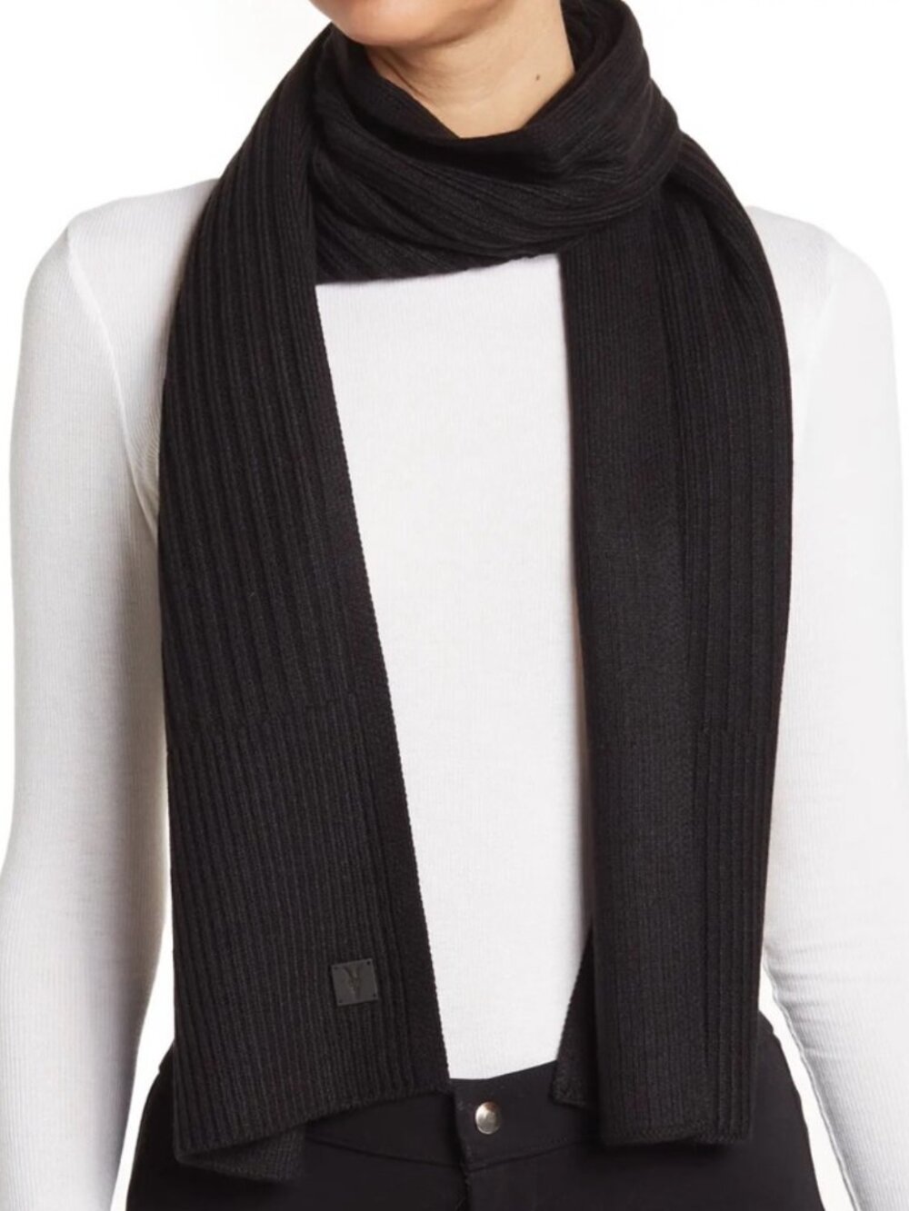 NEW Allsaints Ribbed Knit Scarf Wool Blend Black NWT